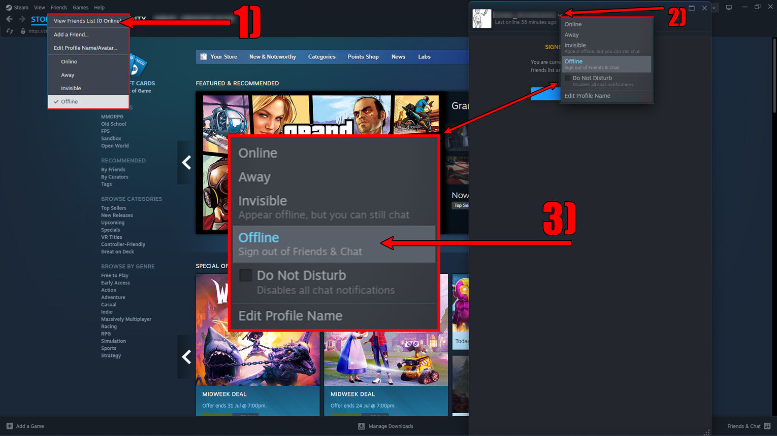 Steam How to Appear Offline in Client From Friends List