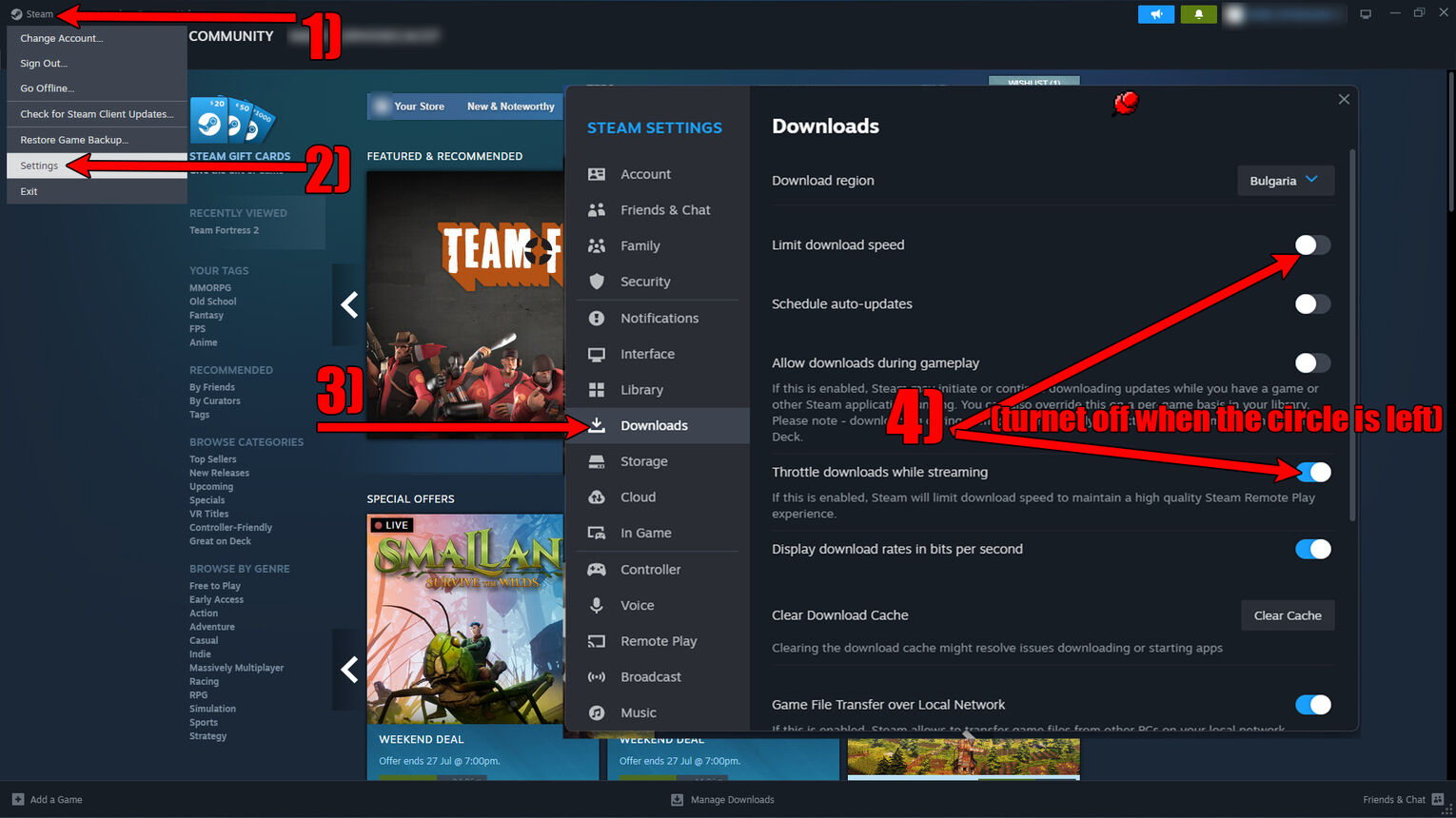 Steam Disable Limit Download Speed and Throttle Downloads
