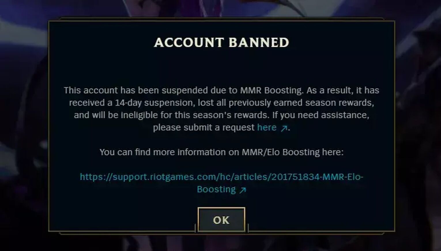 LoL - Banned Due to MMR Boosting
