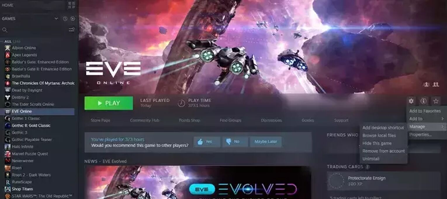 Uninstall EVE Online on Steam