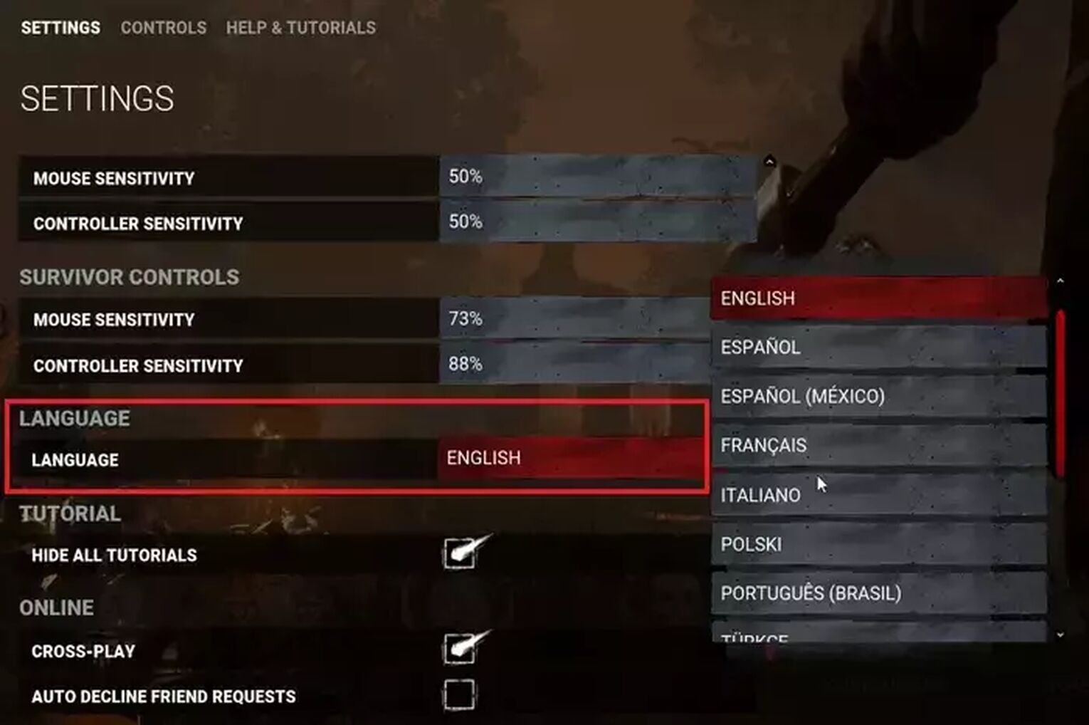 Changing Language In-Game Settings Dead by Daylight