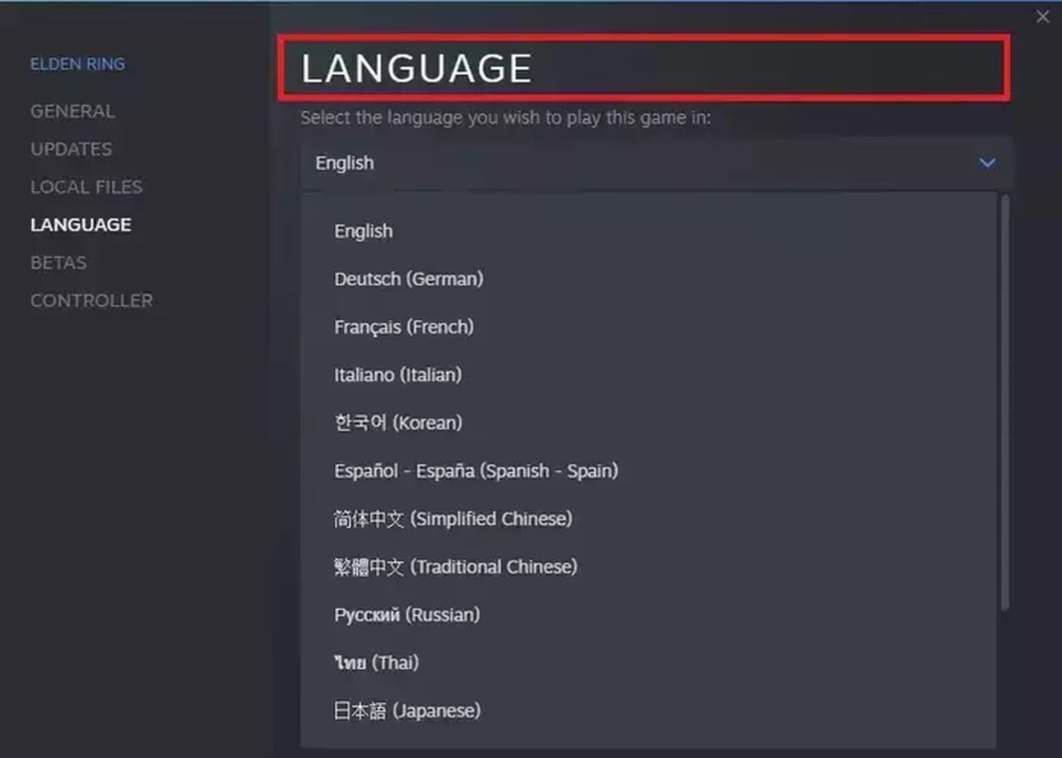 Changing Dead by Daylight Language on Steam