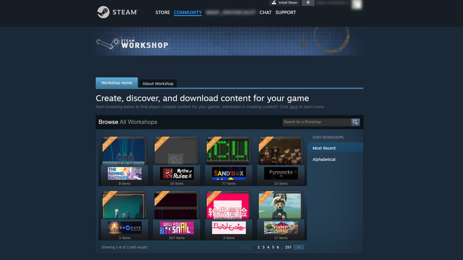 Steam Workshop Browser Front Page