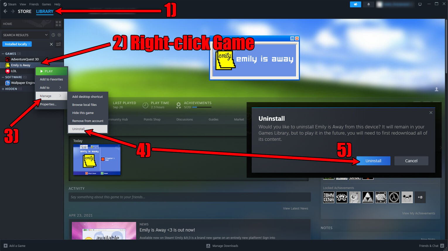 Steam Uninstall Games from Client App