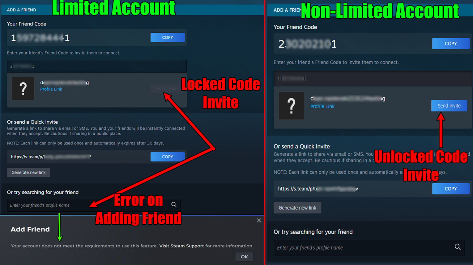 Steam Friend Requests on Limited and Non-Limited Accounts