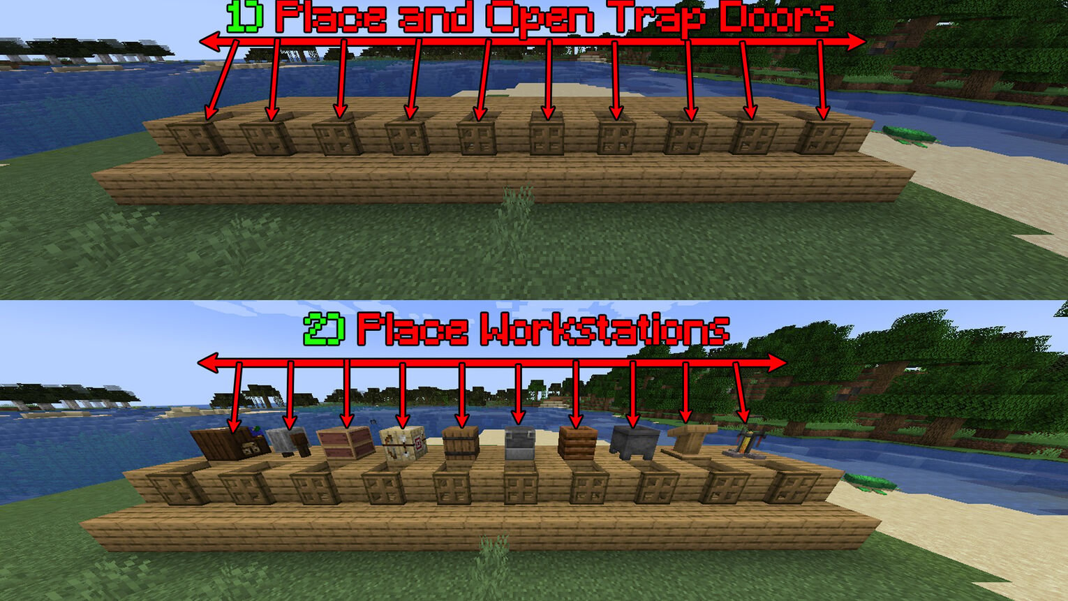Minecraft Villager Trading Hall Trap Door and Workstation Placement