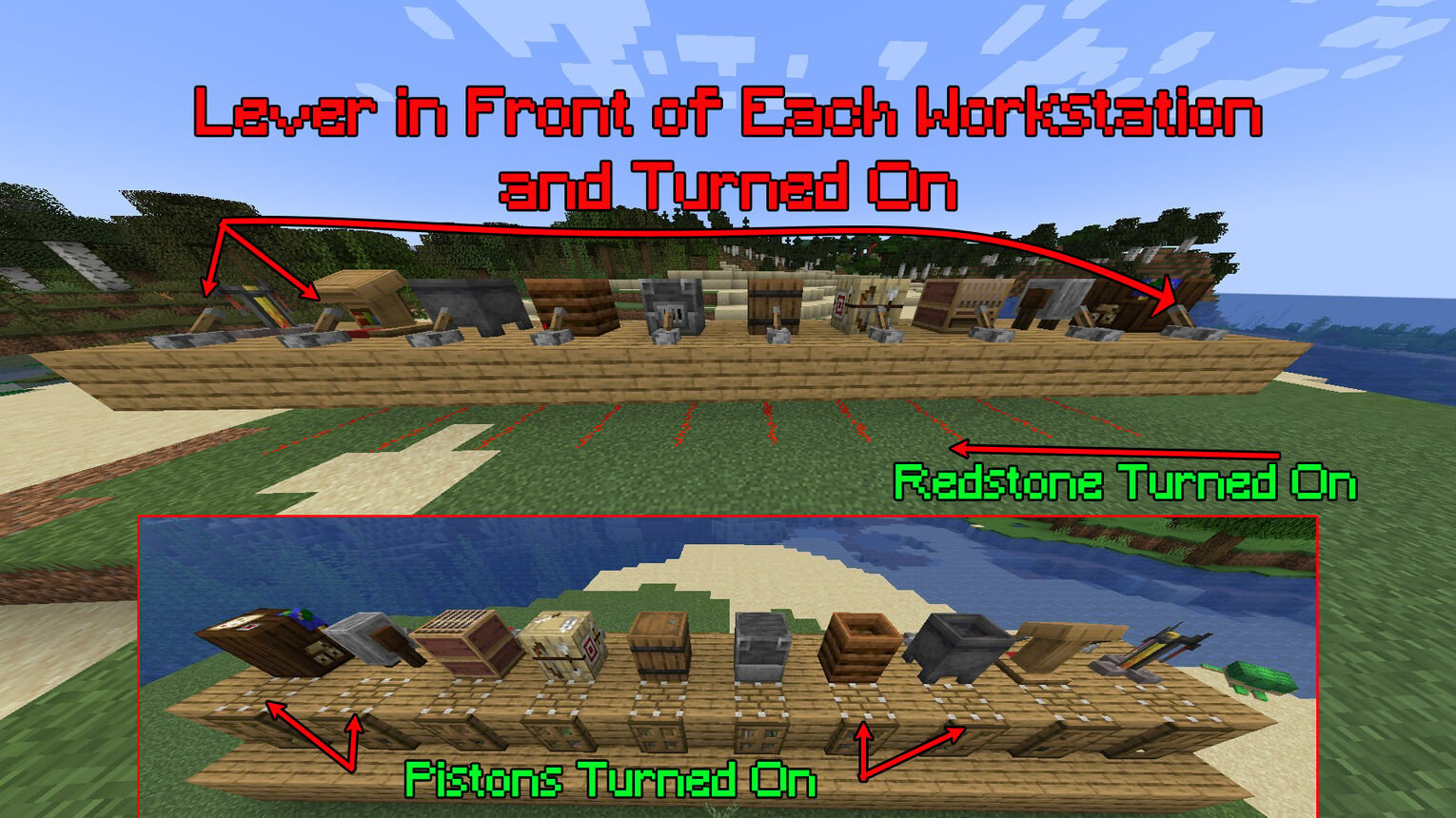 Minecraft Villager Trading Hall Lever Piston Redstone Activation