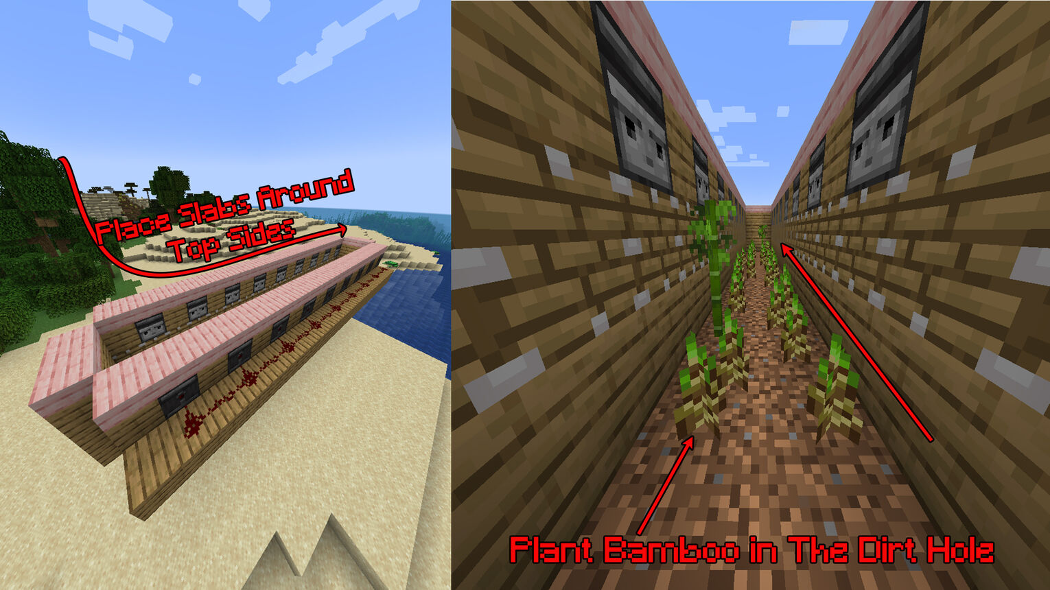 Minecraft Bamboo Farm Slab Placement and Planting Bamboo