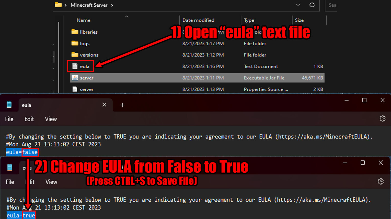 Minecraft Change Server EULA from False to True