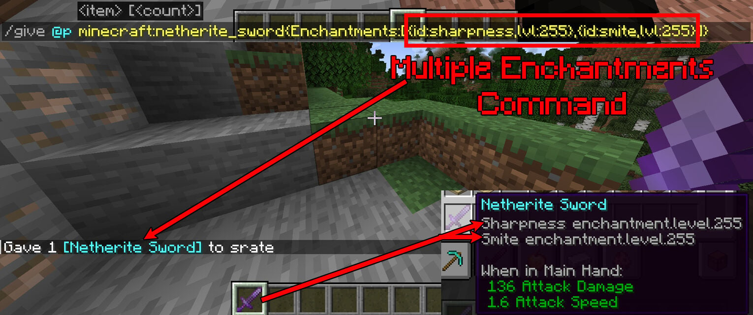 Minecraft Multiple Level 255 Enchantment Item Command