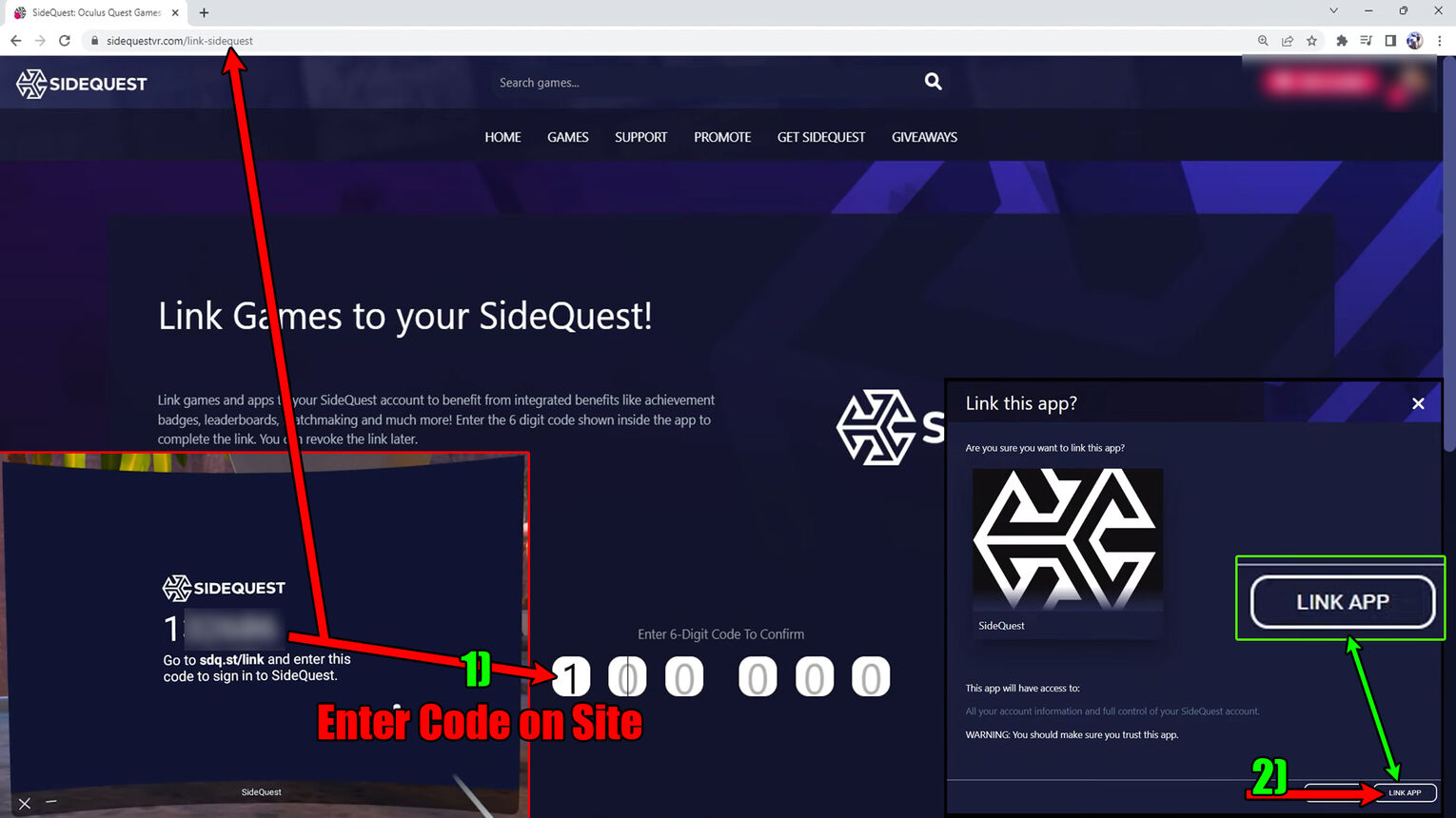 Sidequest Confirm Quest Login on Browser