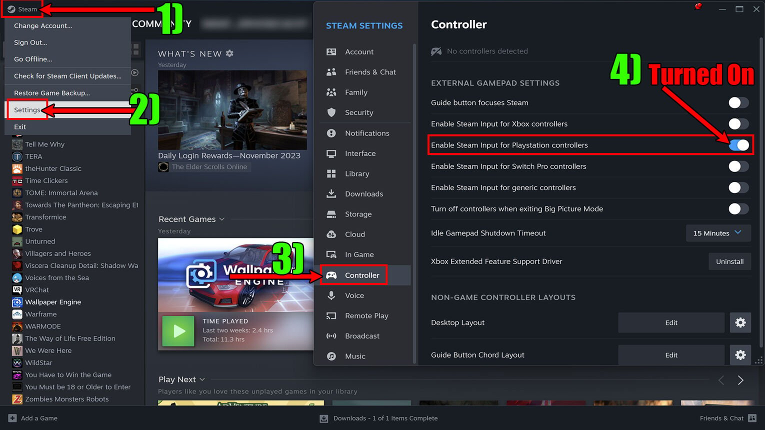 Steam How to Enable Input for PlayStation Controllers
