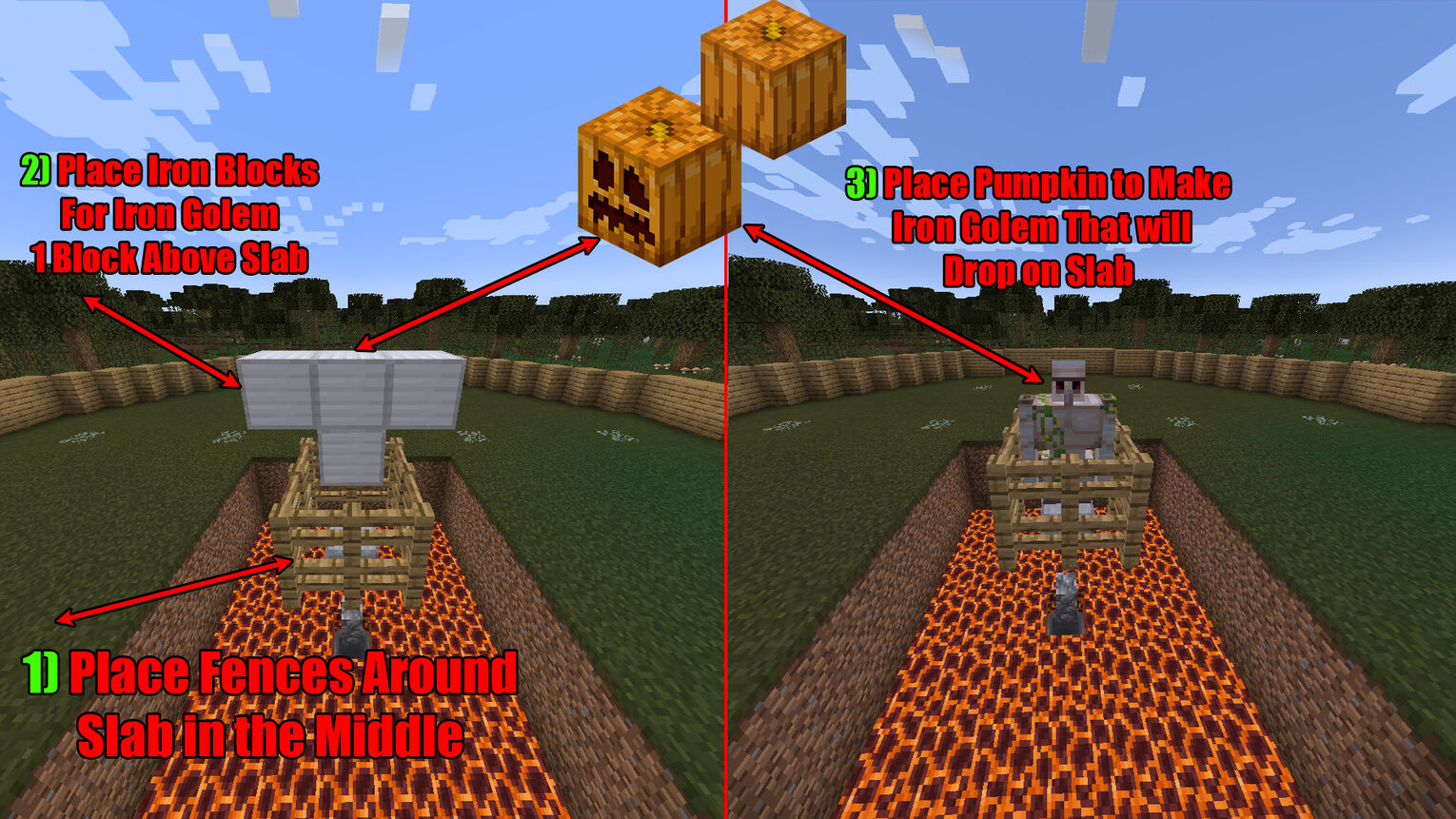 Minecraft Slime Farm Fences and Iron Golem Placements