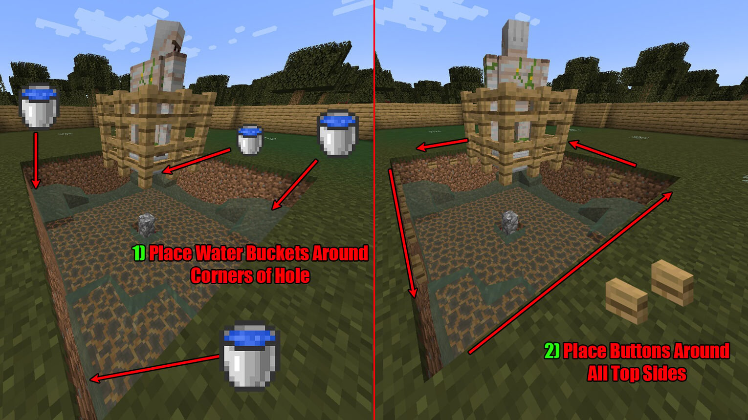 Minecraft Slime Farm Water Buckets and Buttons Placements