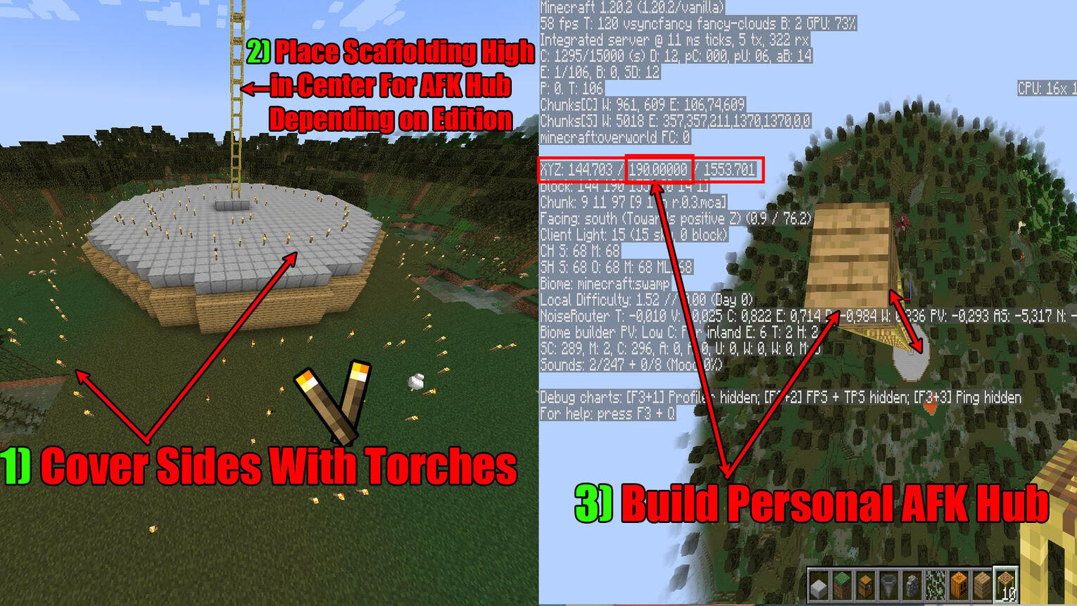 Minecraft Slime Farm Torches and AFK Hub Build