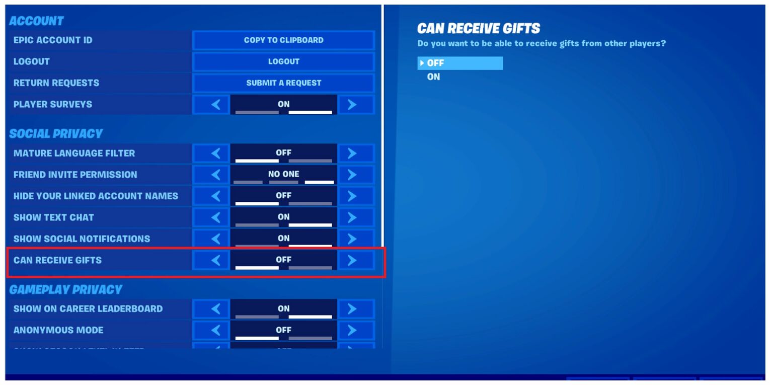 Allowed Gifting in Fortnite