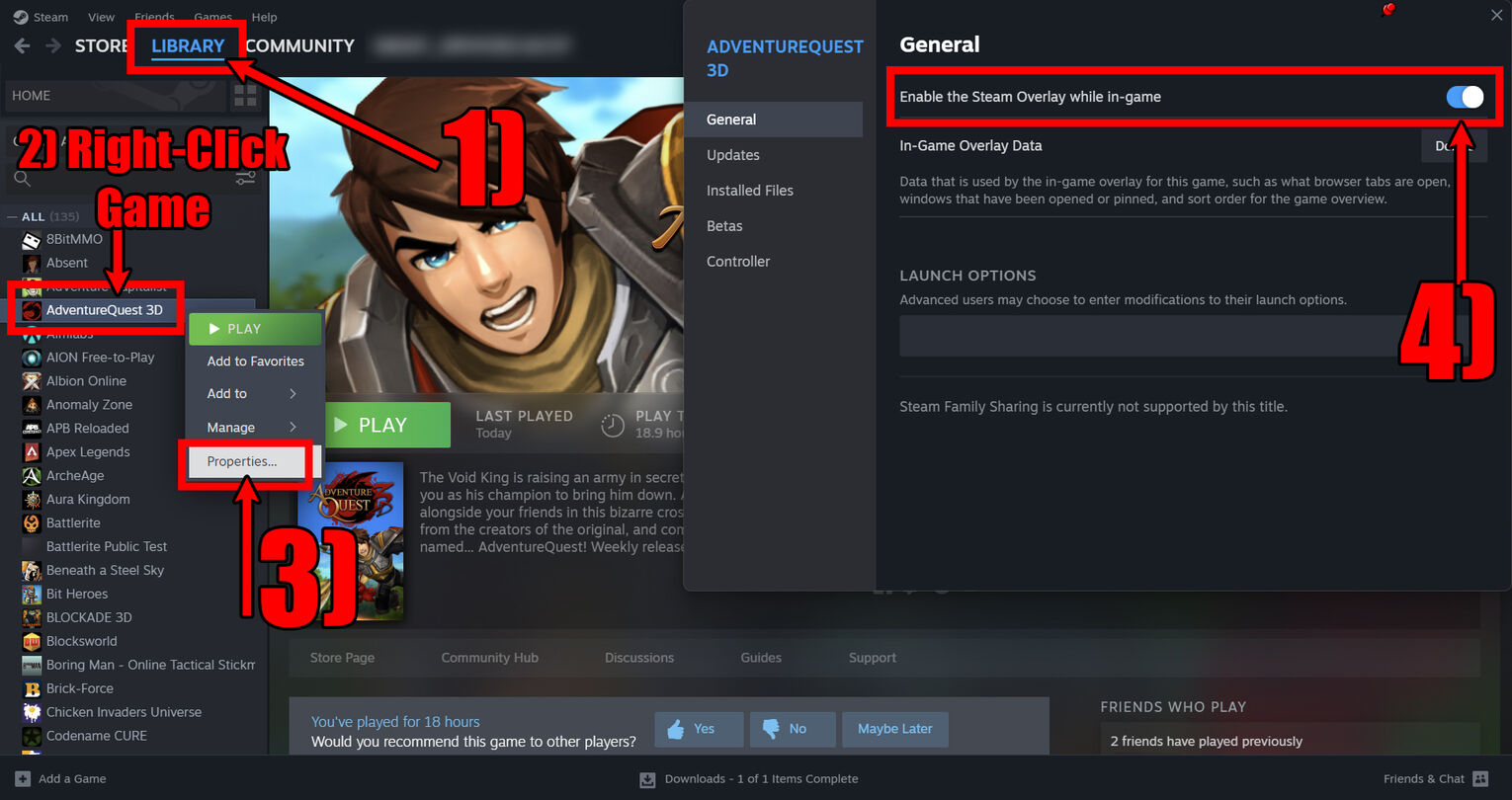 Steam How to Disable Overlay for Specific Games