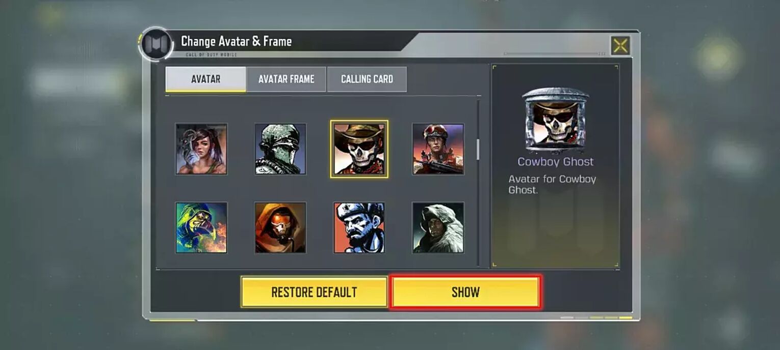 Change Avatar Option Call of Duty Mobile