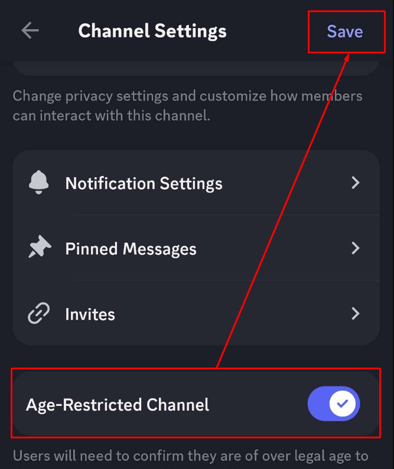 Enable “Age-Restricted Channel”