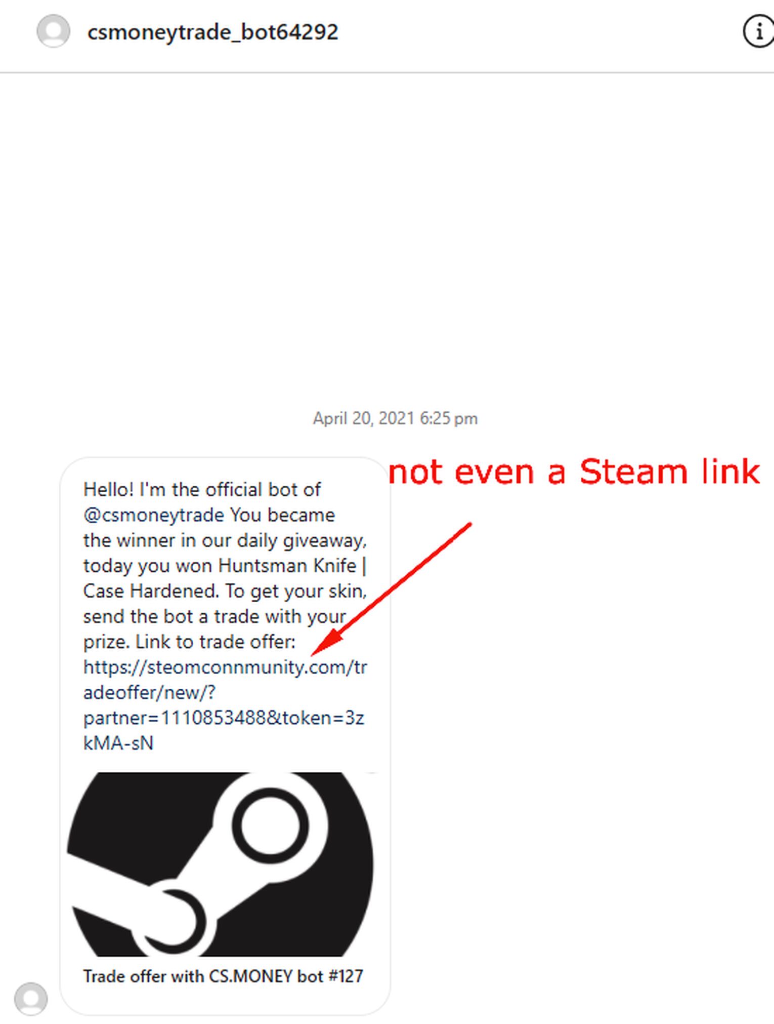 Steam API Key Scam on Instagram