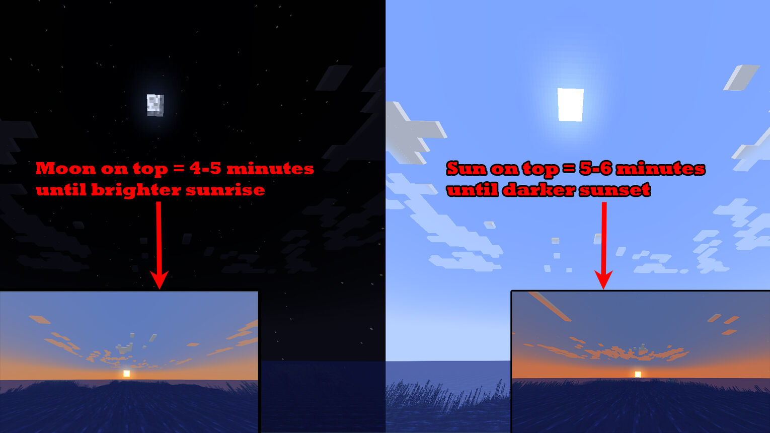 Minecraft Check Time From Sun and Moon Position Until Sunset Sunrise