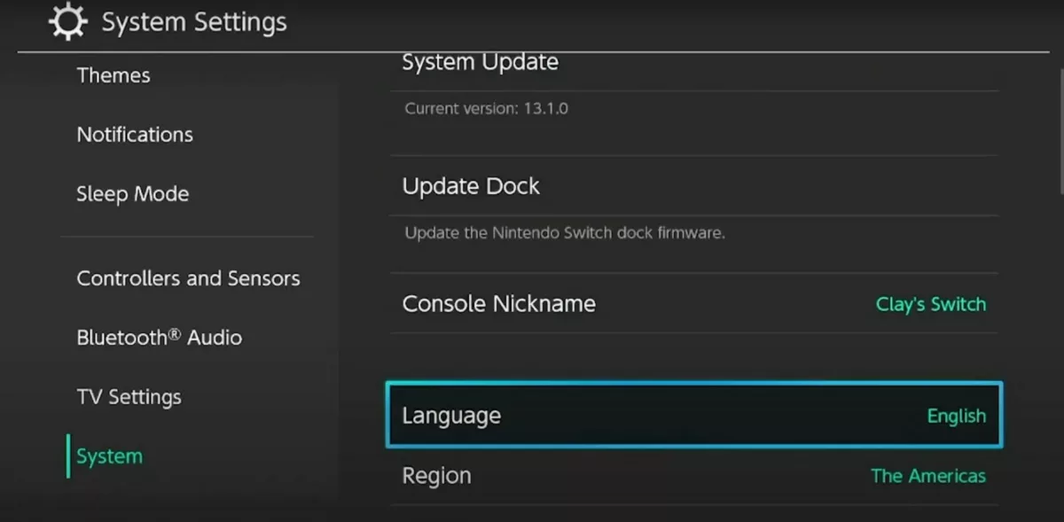 Nintendo Switch option to change the language.