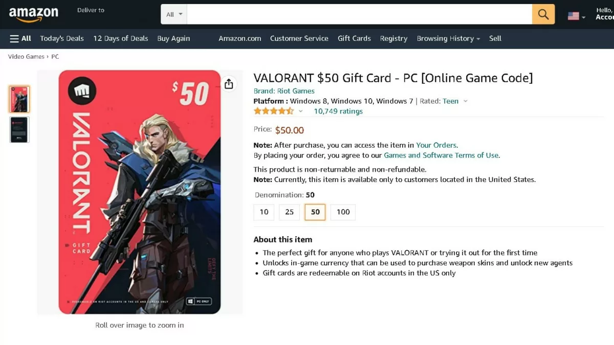 Valorant Amazon Gift Cards