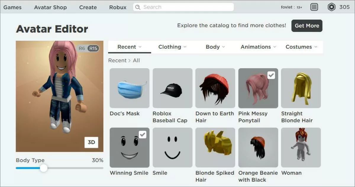 Avatar page roblox