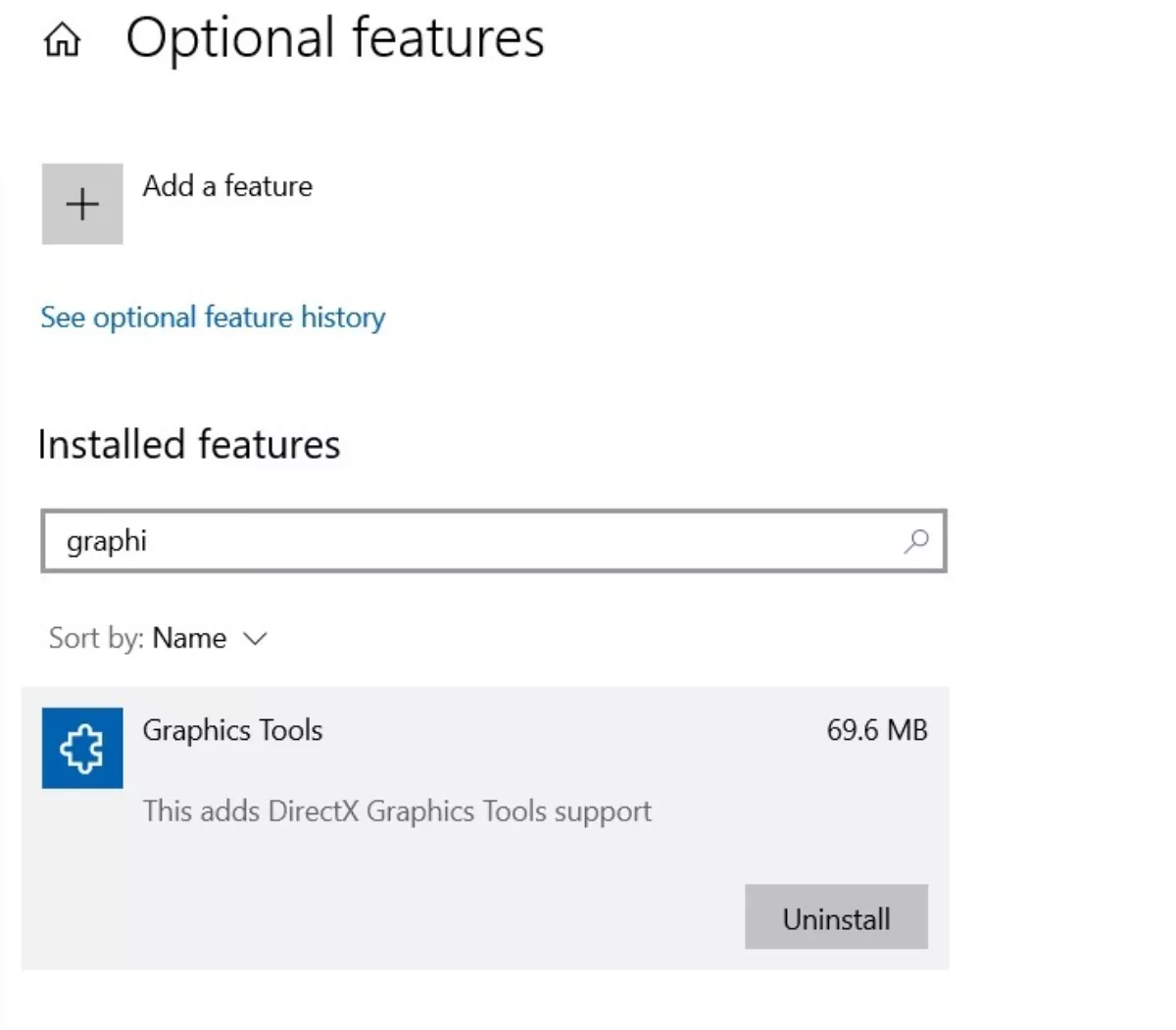 Graphics Tools on Windows PC can be found in 'Optional Features' under your 'Apps & Features' settings.