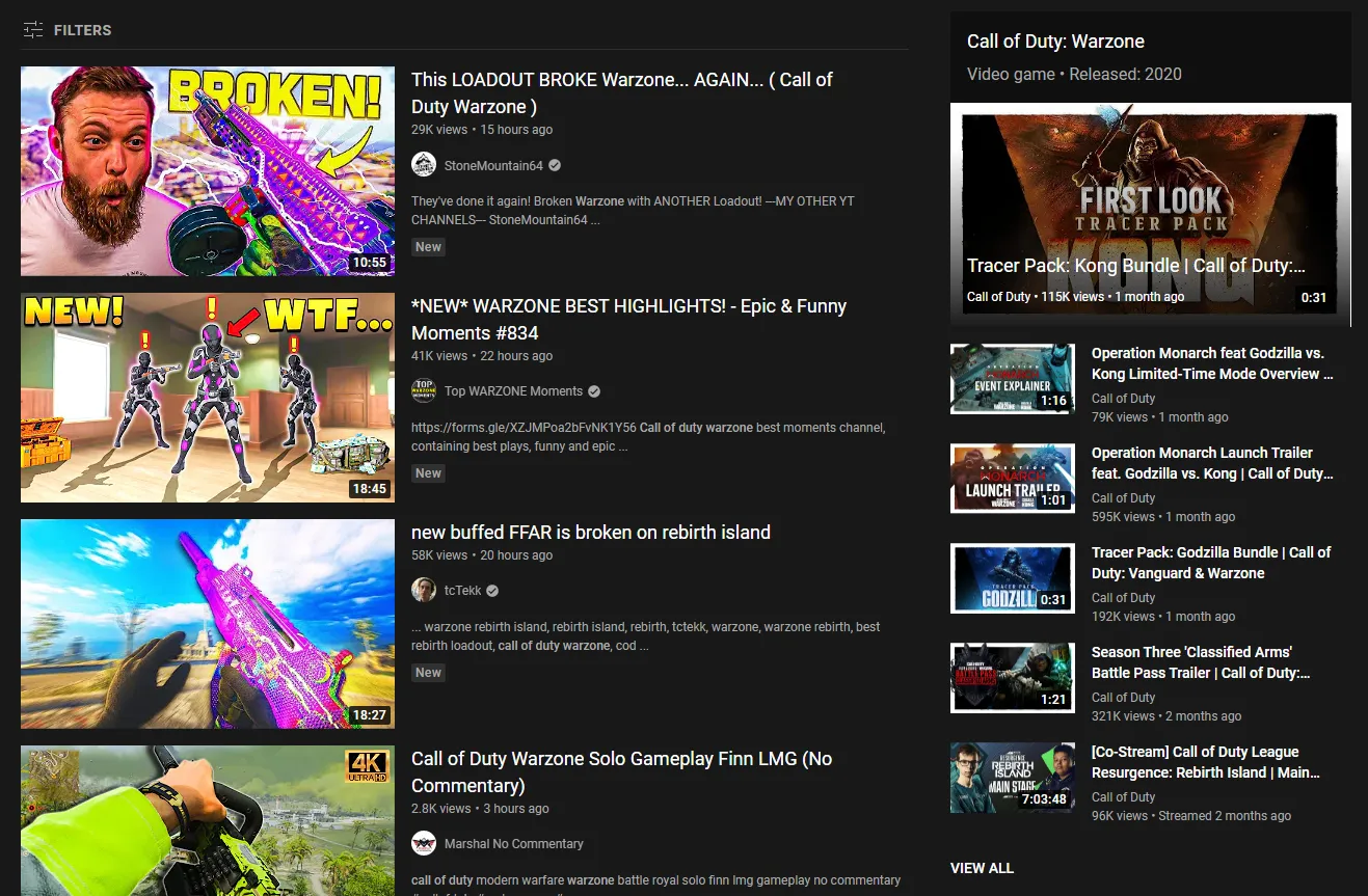Some of the most popular COD Warzone videos on YouTube.