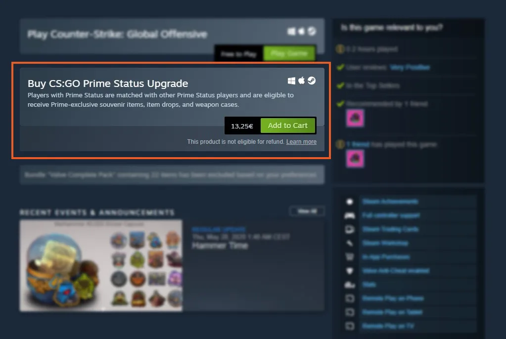 Buy CS GO Prime Status Upgrade on Steam