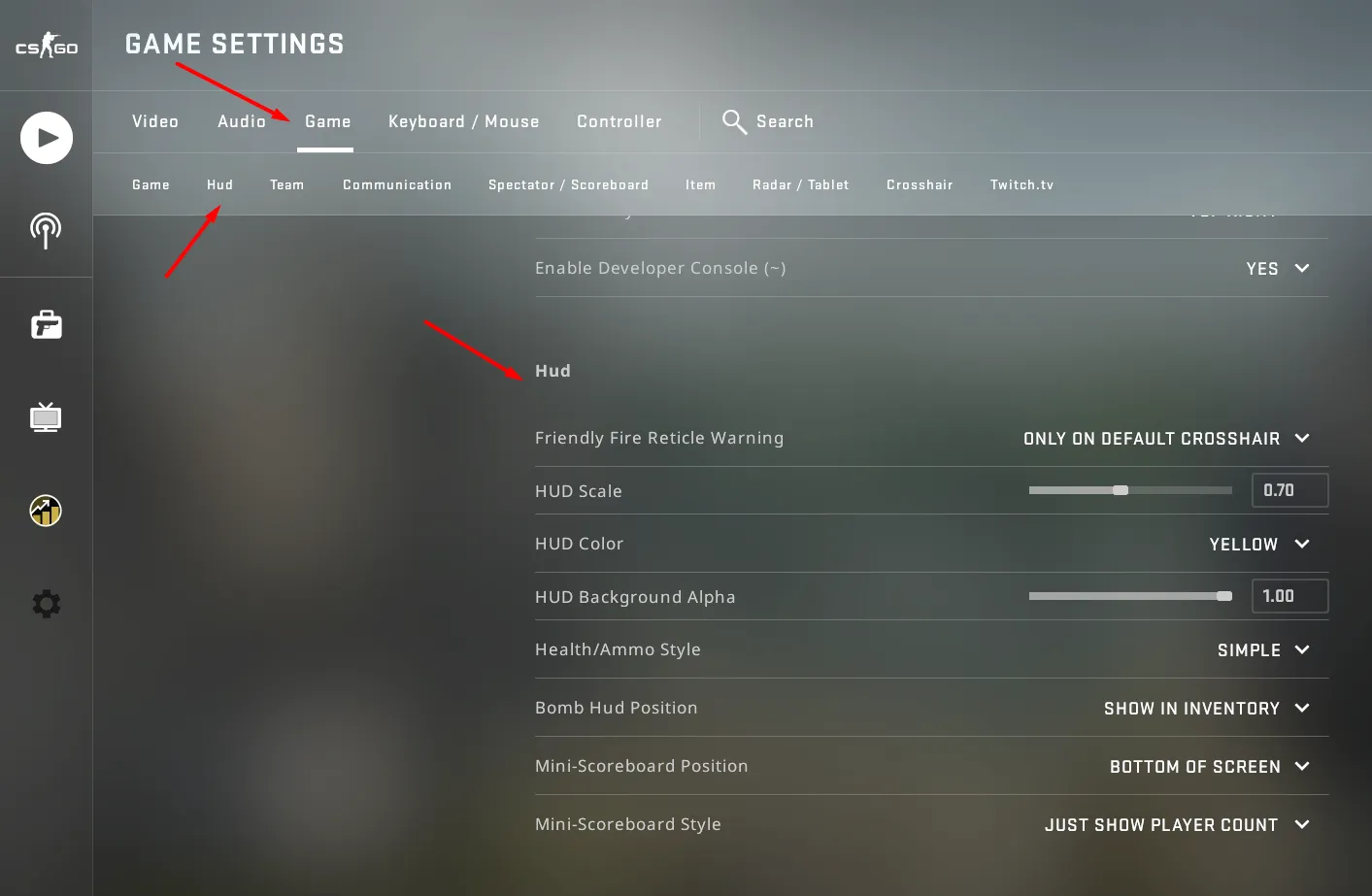 How to change HUD in settings