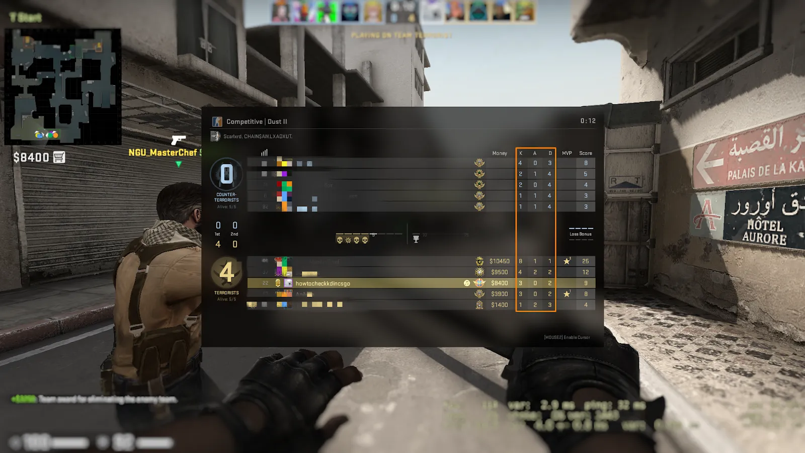 how to check kda during game csgo