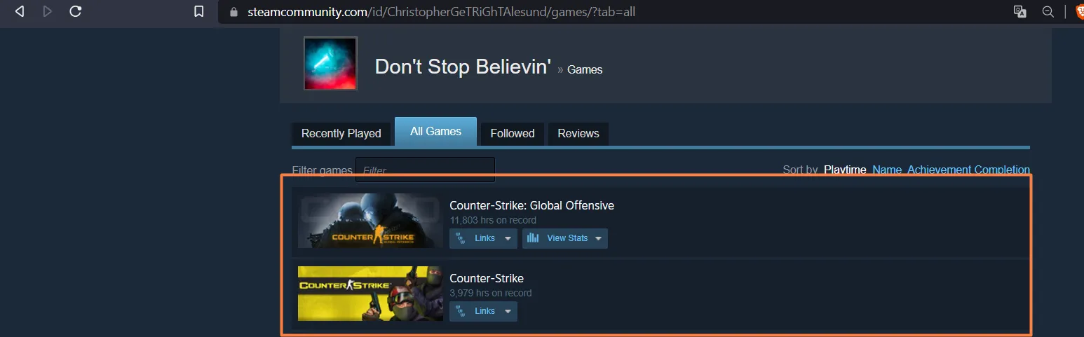 counter strike time spent