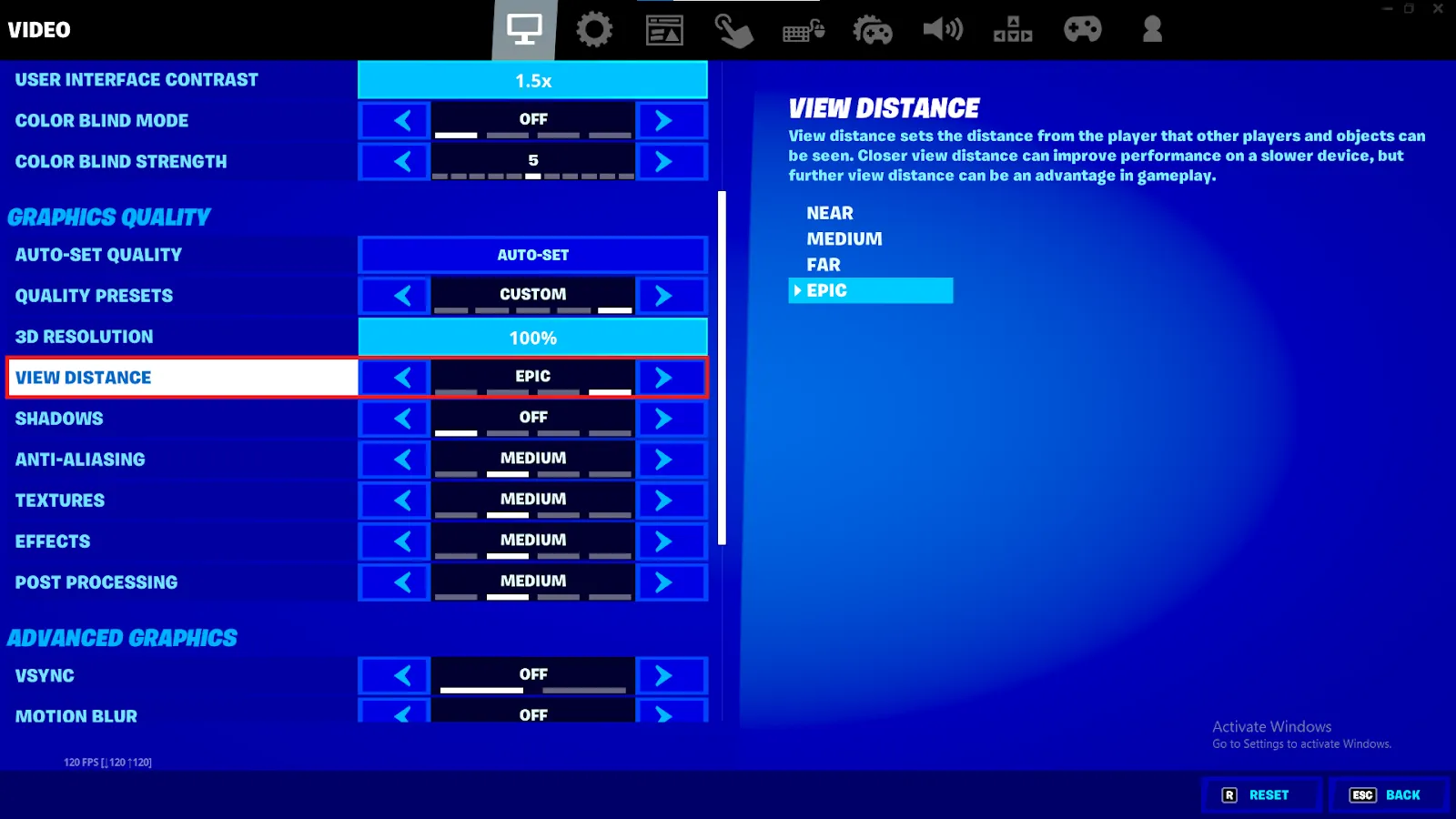View Distance Fortnite Setting
