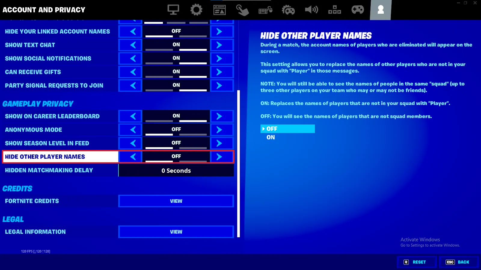 Hide Other Players Names Fortnite Setting