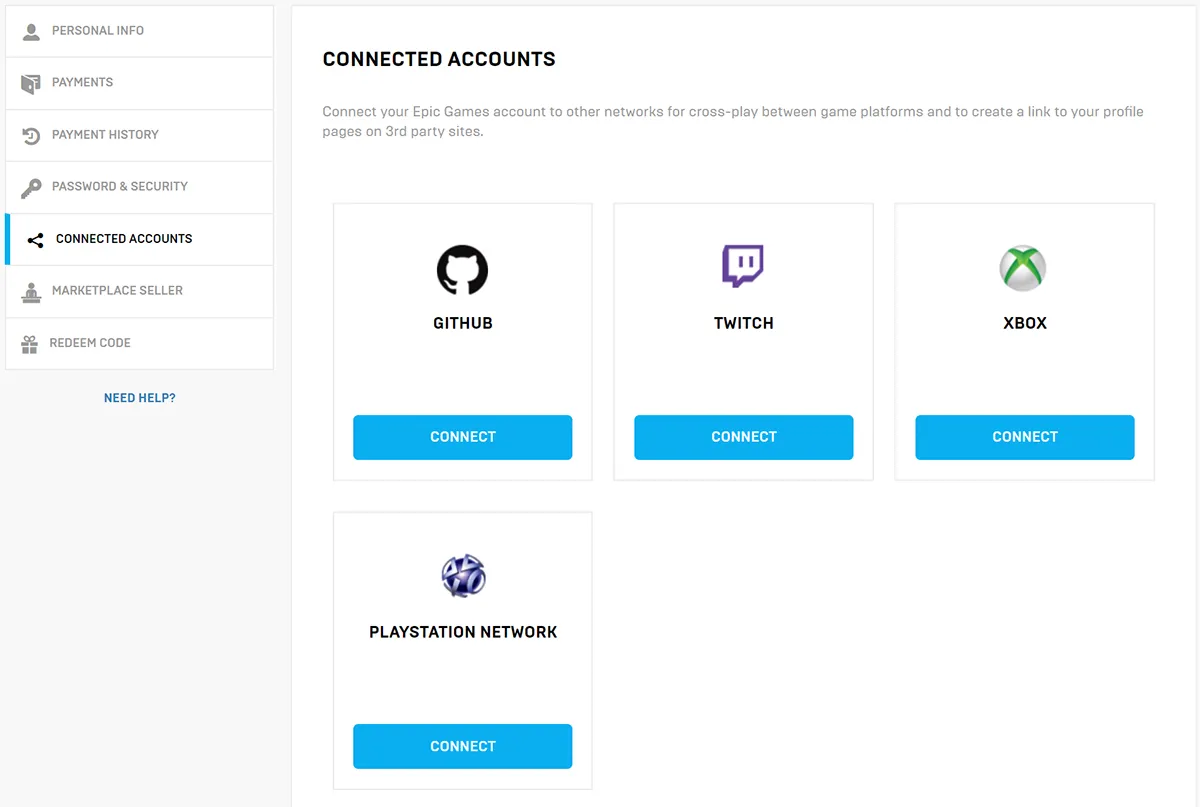 Connected Accounts Page