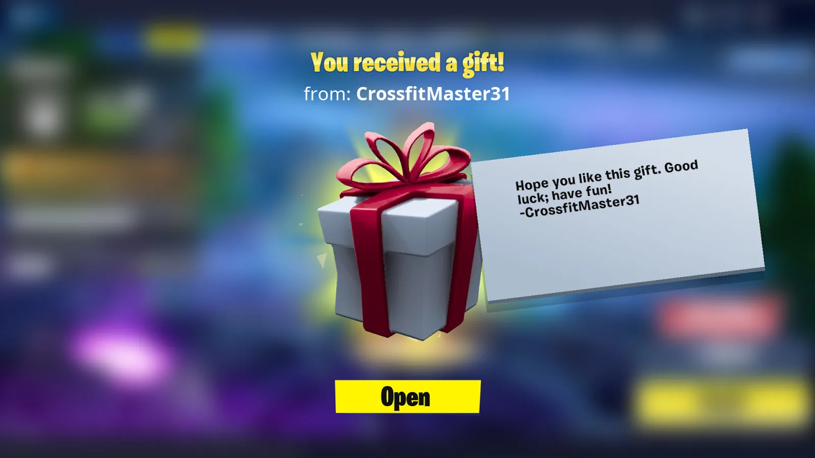 Receiving a Fortnite Gift Game Screenshot