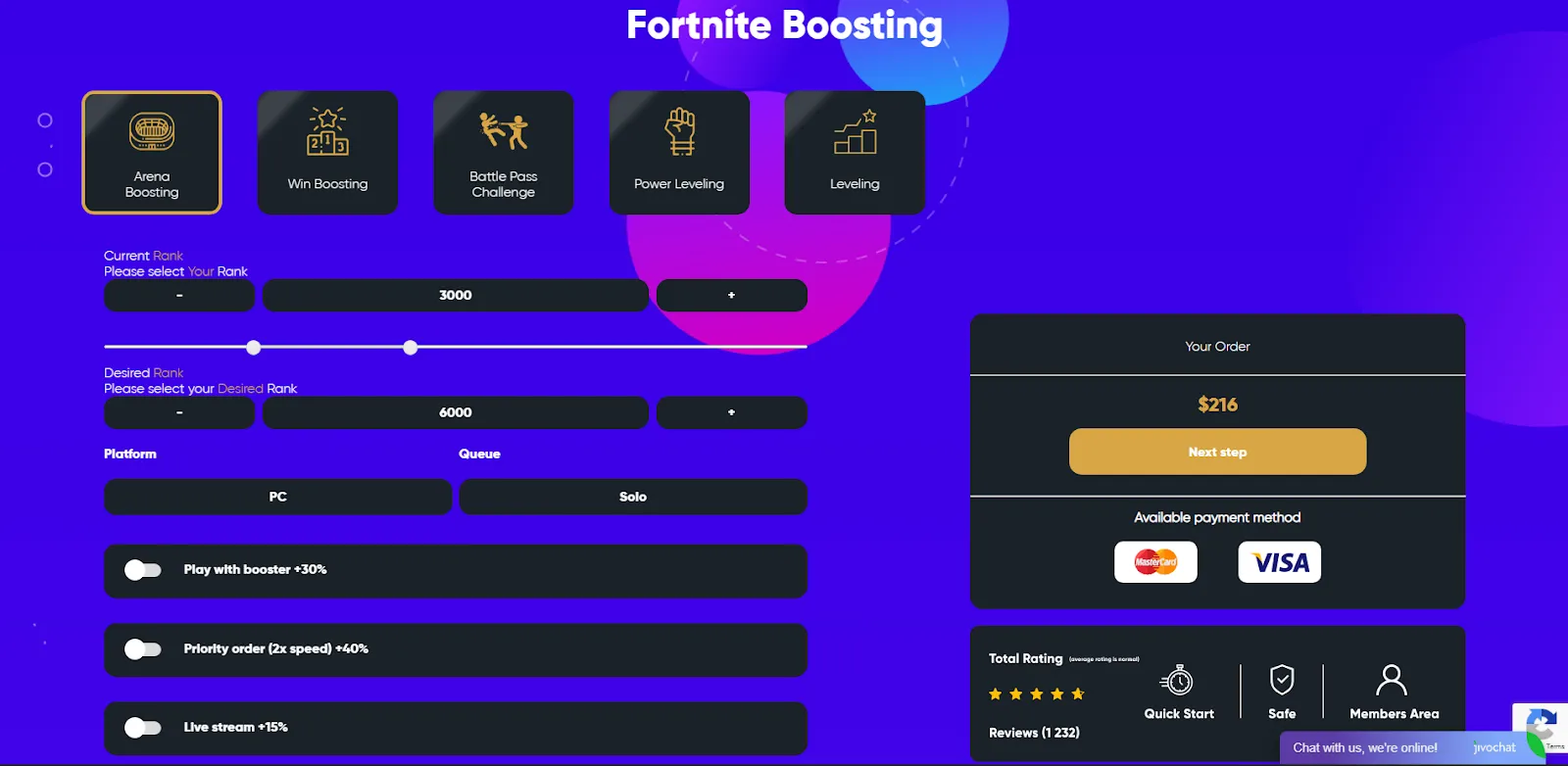 An example of Fortnite Boosting service.