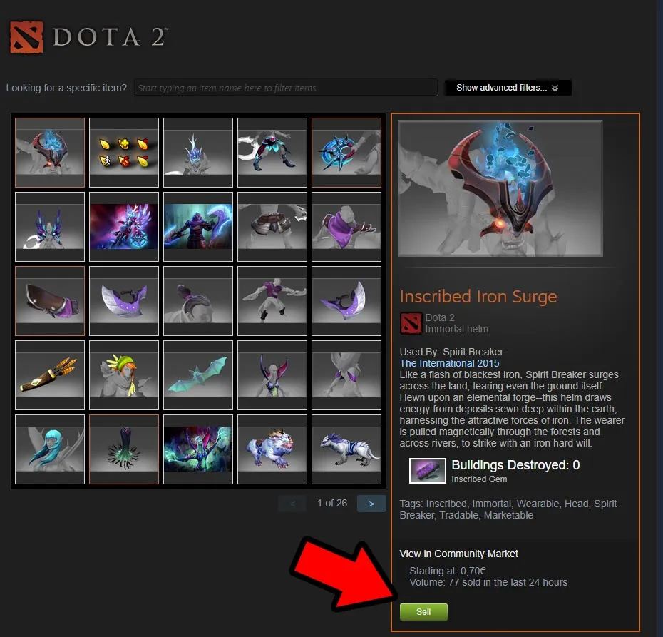 Dota 2 listed Items for sale