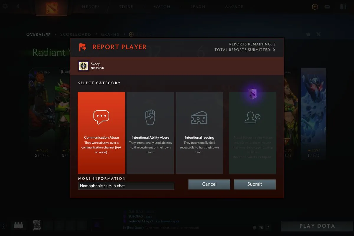 Report player options