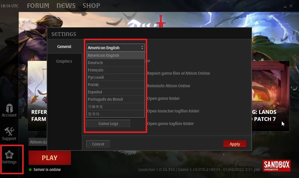 How To Change Language in Albion Online