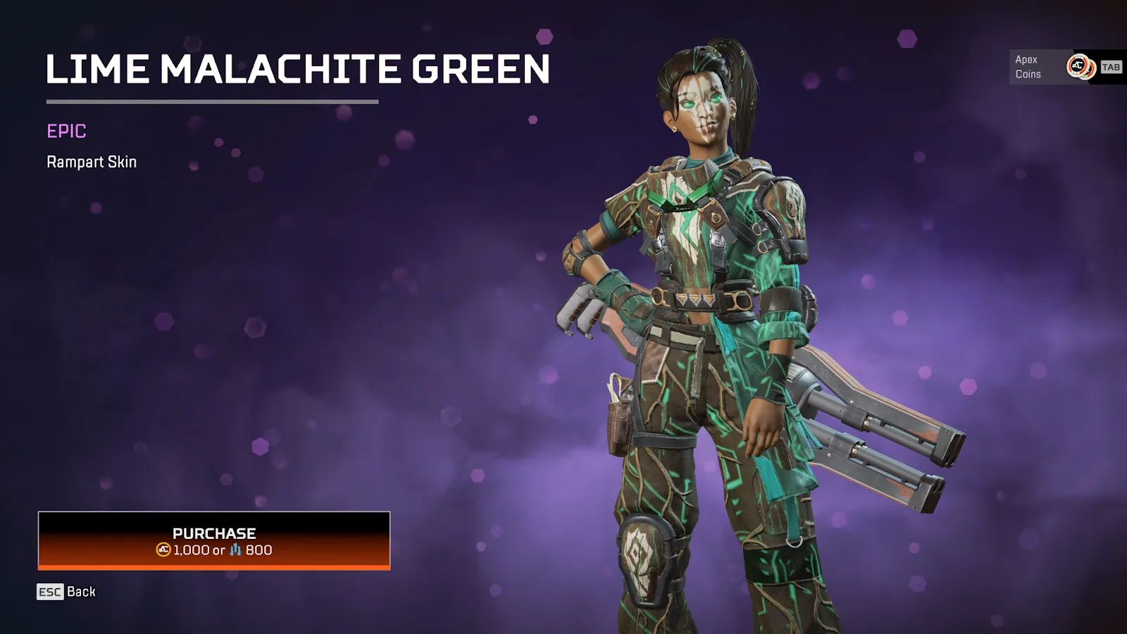 The Lime Malachite Green skin in Apex Legends