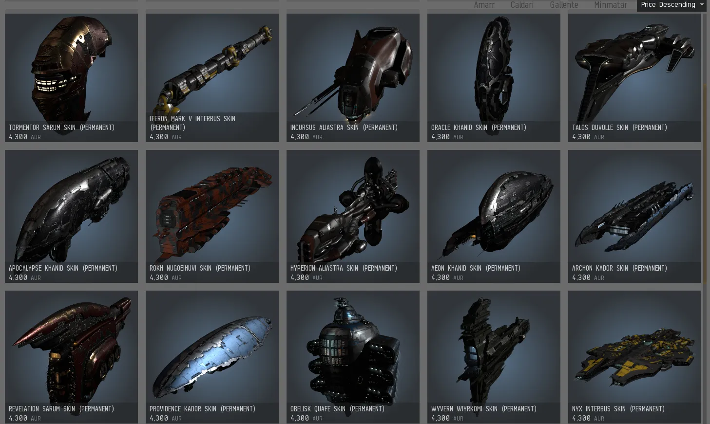 Some of the in-game skins.