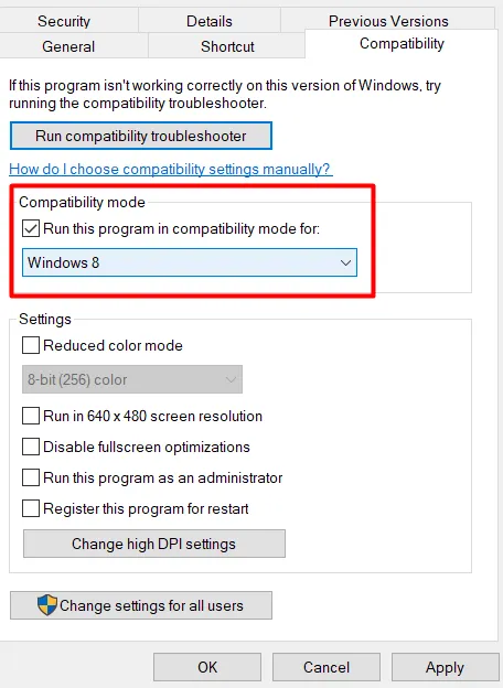 compatibility mode on pc windows for Elden Ring