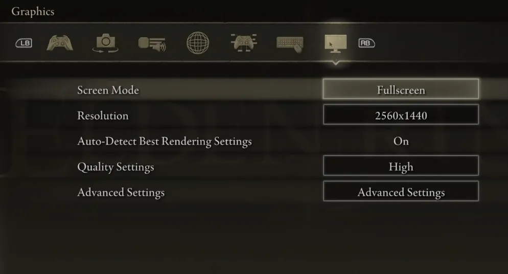Elden ring graphic settings in-game