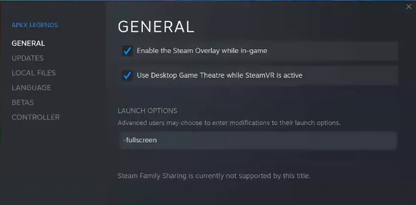 Steam launch settings config Apex Legends
