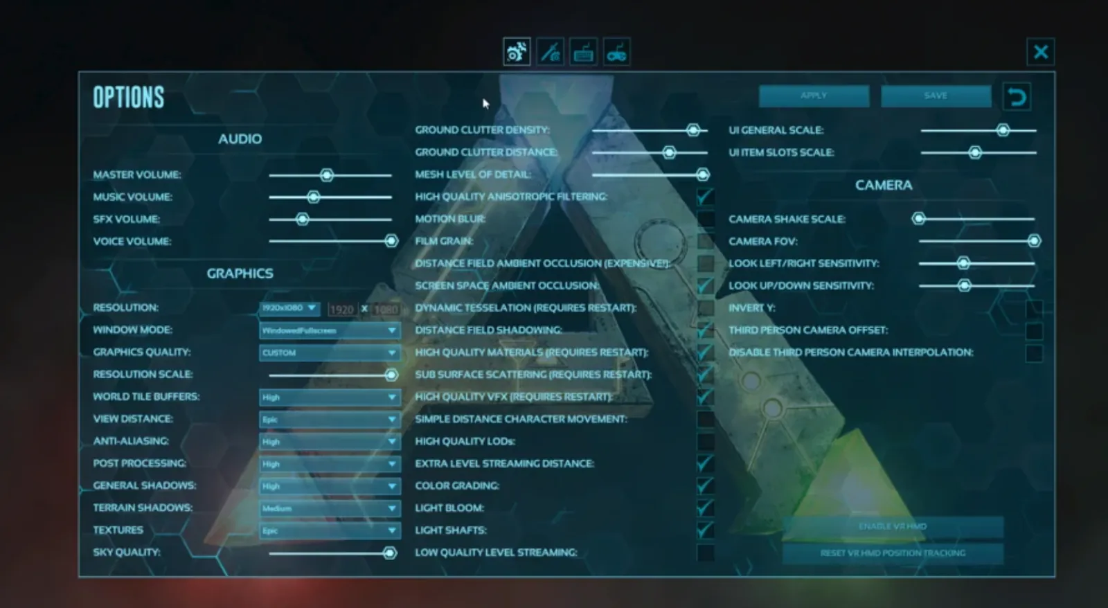 in game settings options menu Ark Survival Evolved