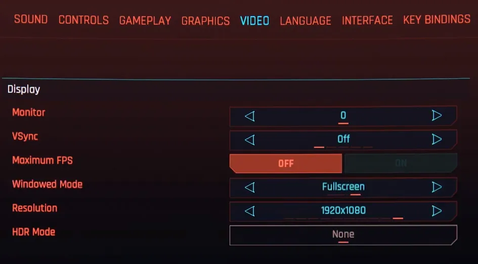 Video settings for Cyberpunk 2077