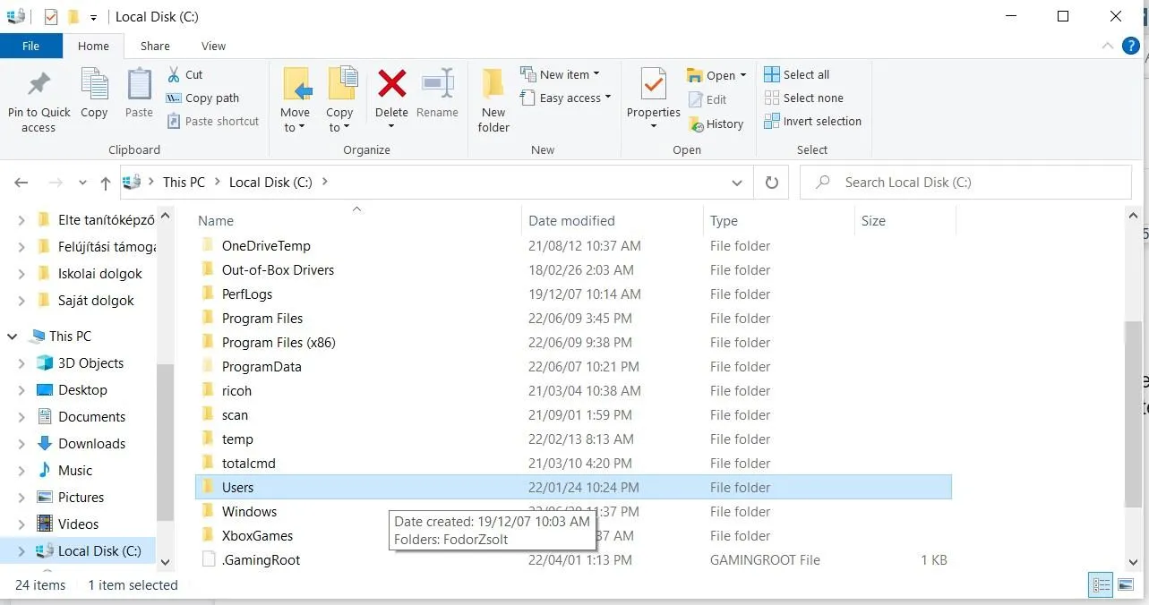 File Explorer Users folder selected